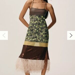 By Anthropologie Mixed Floral Faux-Feather Midi Dress